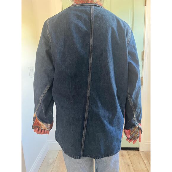 Vintage Denim Patchwork Jacket – Boho Quilted Utility Coat with Mixed Prints - Picture 3 of 10